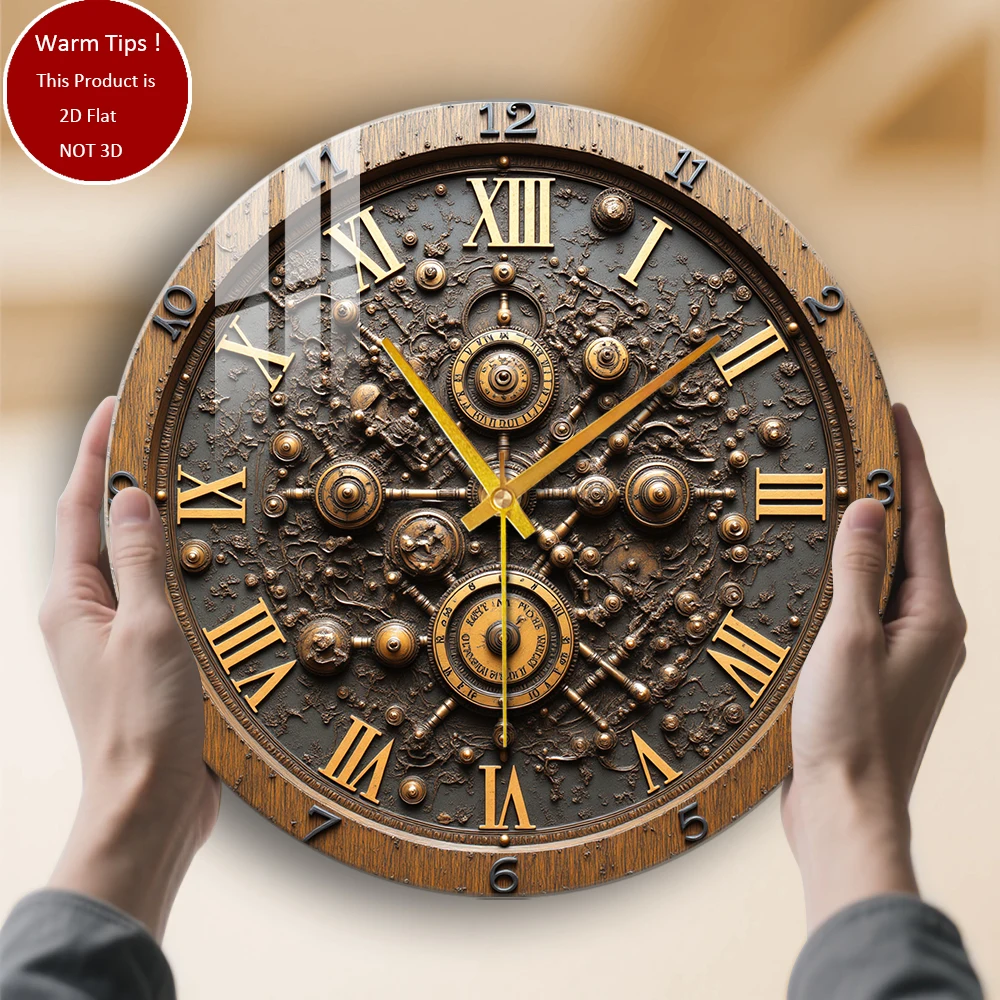 Tempered Glass Wall Clock Antique Brass Gear Clock Face Suitable For Wall Decor or Tabletop Display Anywhere