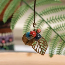 Handmade Ceramic Bead and Leaf Adjustable Necklace Ethnic Style Sweater Chain X858
