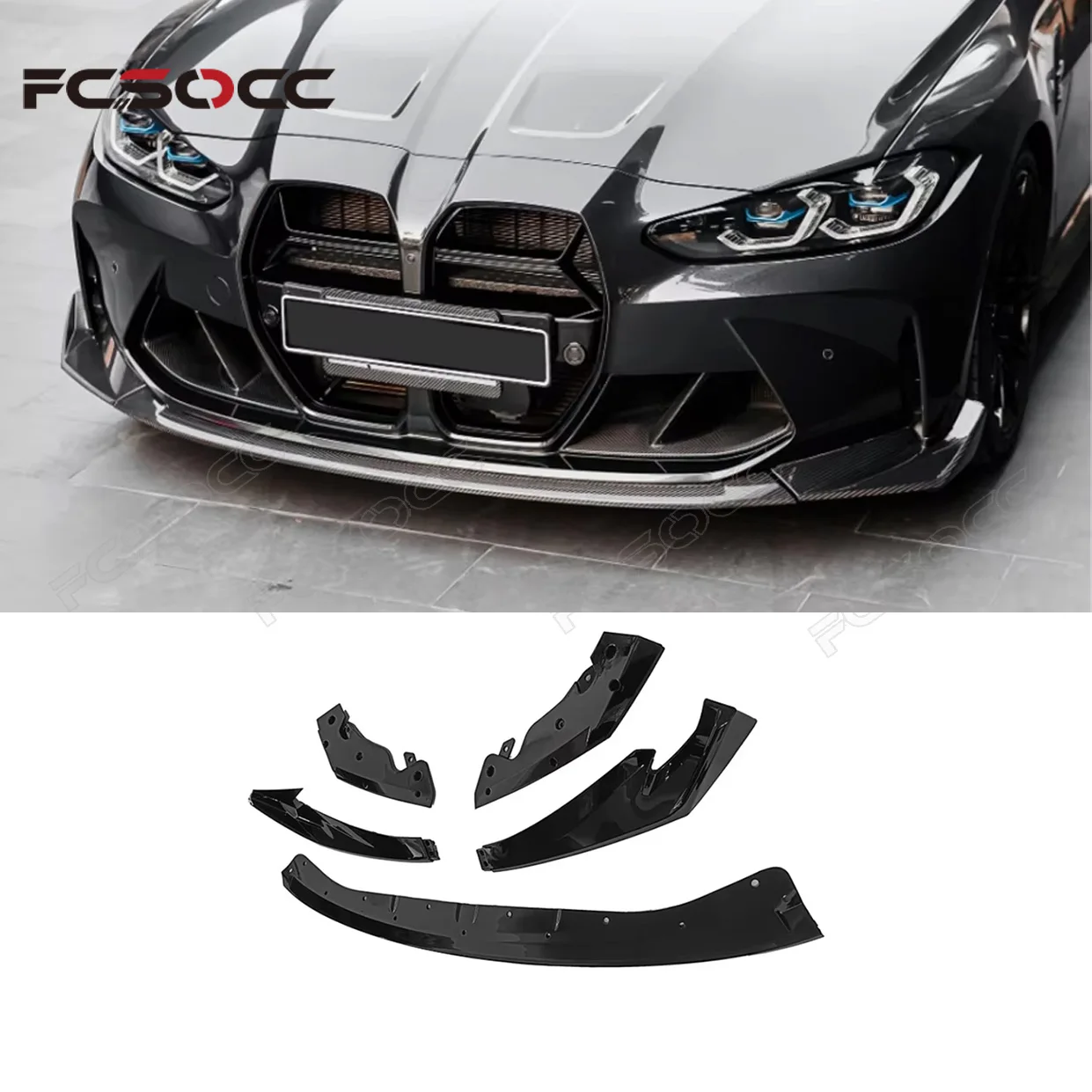 

For BMW M3 G80 M4 G82 G83 2020+ Bright Black Front lip Car Front Bumper Diverter Spoiler Diffuser glossy black Front lip