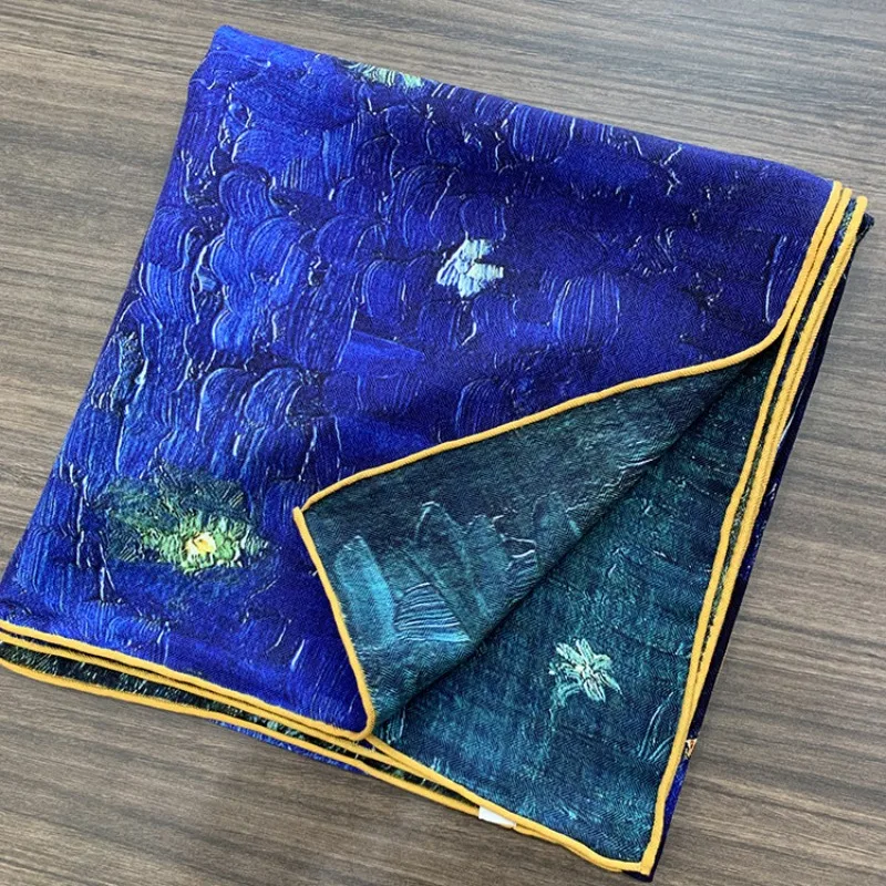 Wool Silk Square Scarf 135x135cm Women Winter Warm Soft Silky Business Headscarf Hijab Shawl Wrap Neckerchief Double-sided Print