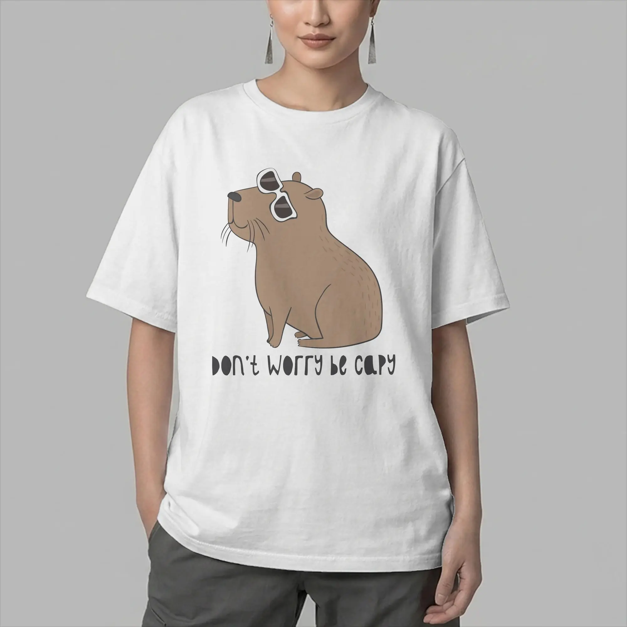 Men's Awesome Cute Capybara Gift T Shirt Don't Worry Be Capy Cotton Clothing Awesome Short Sleeve Crewneck Tees Summer T-Shirts