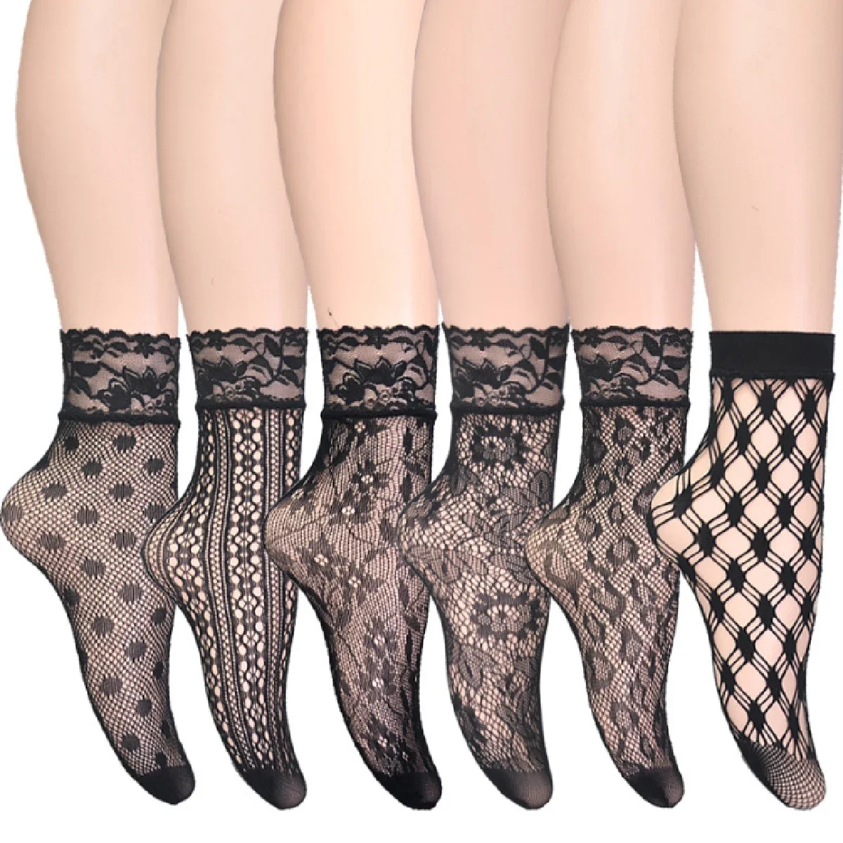 

6 Pairs of Women's Summer Hollowed Out in Sexy Black Socks