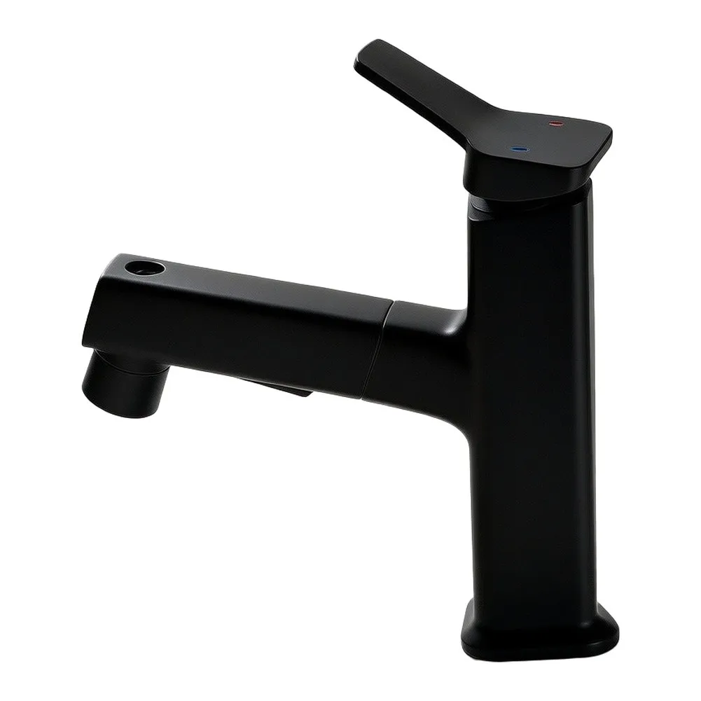 Basin Mixer Tap with Retractable Spout and Multi-Mode Water Jet System Designed for Countertop Sink Mounting Applications
