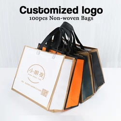 100 pz/lotto borsa promozionale personalizzata ecologica in tessuto Non tessuto borsa per la spesa aziendale con Logo su un lato Design gratuito