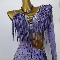 Latin Dance Competition Women's High-end dress Custom Purple Silver Design Dance Dress Performance Samba Costume