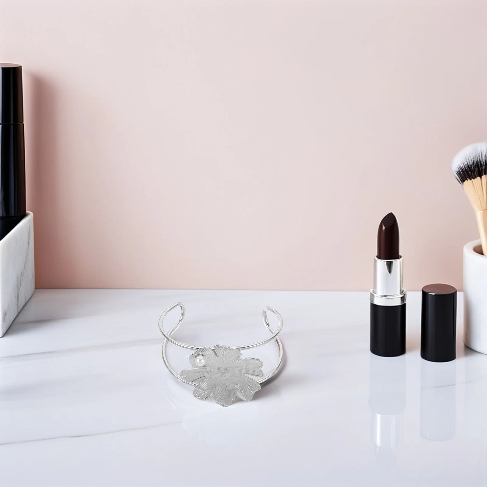 

Flower Bangle Chunky Double Layer Metal Open Cuff Bracelet Adjustable Wrist Wrap Floral Cuff Bracelet Women Floral Bangles