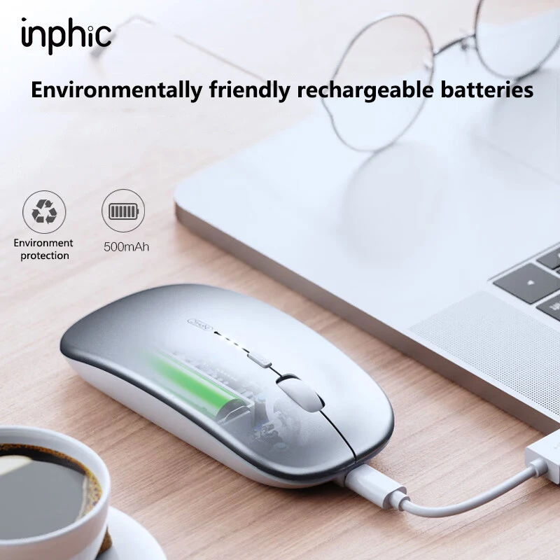 Inphic M1P Rechargeable 2.4G Wireless Mouse Battery Level Display Office Mute Mouse Ultra Thin Portable For Laptop