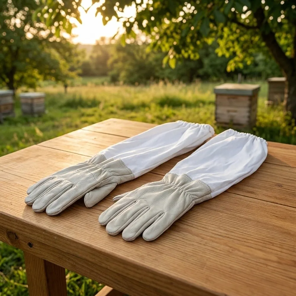 Long Sleeve Beekeeping= Gloves Breathable Goat Leather Protective Gear For Sting Safety XL XXL Leather For Hive Protection=