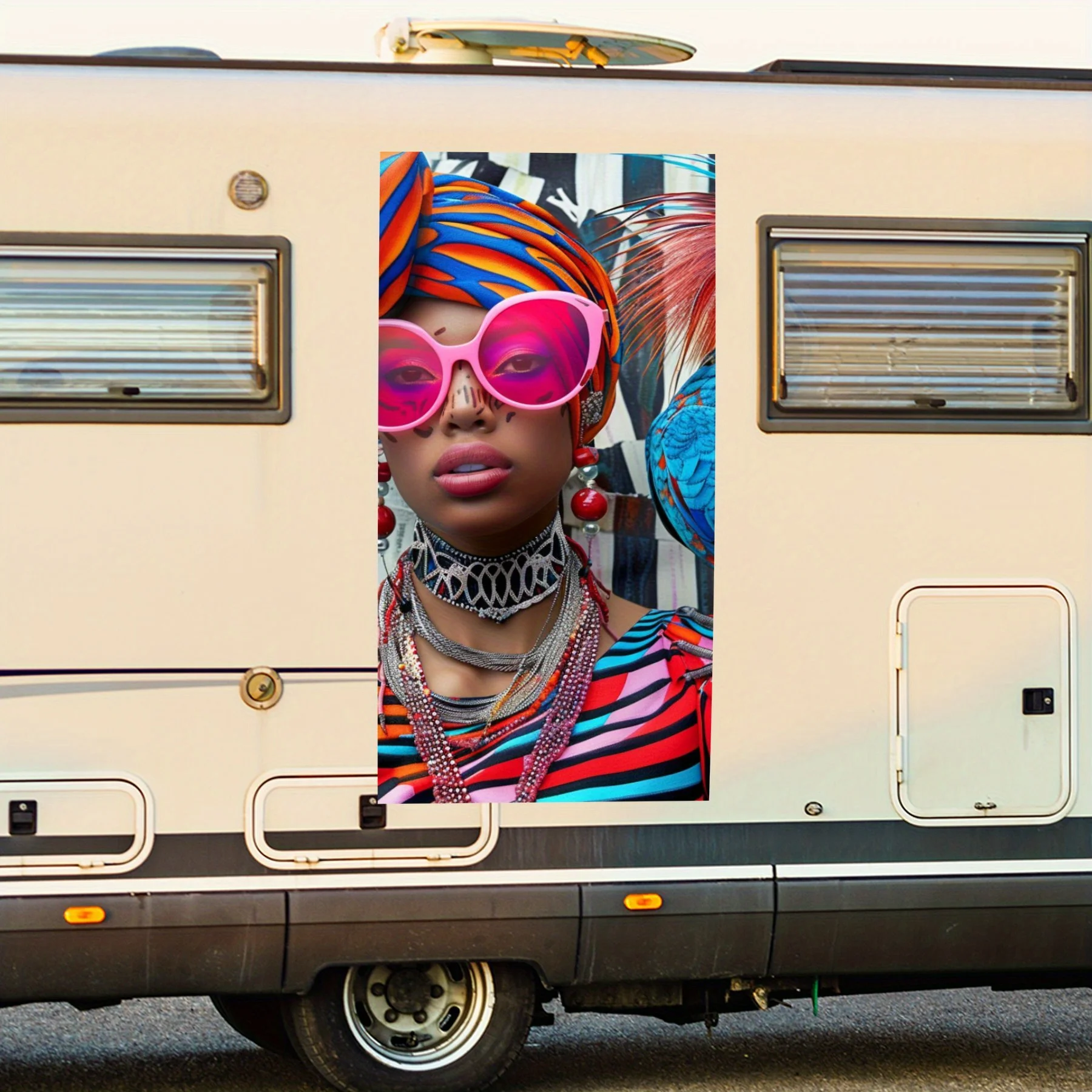 

Этническая женщина и красочная птица дом на колесах наклейка на дверь автомобиля ПВХ самоводонепроницаемая палочка, яркие авто внешние аксессуары Декор Pr