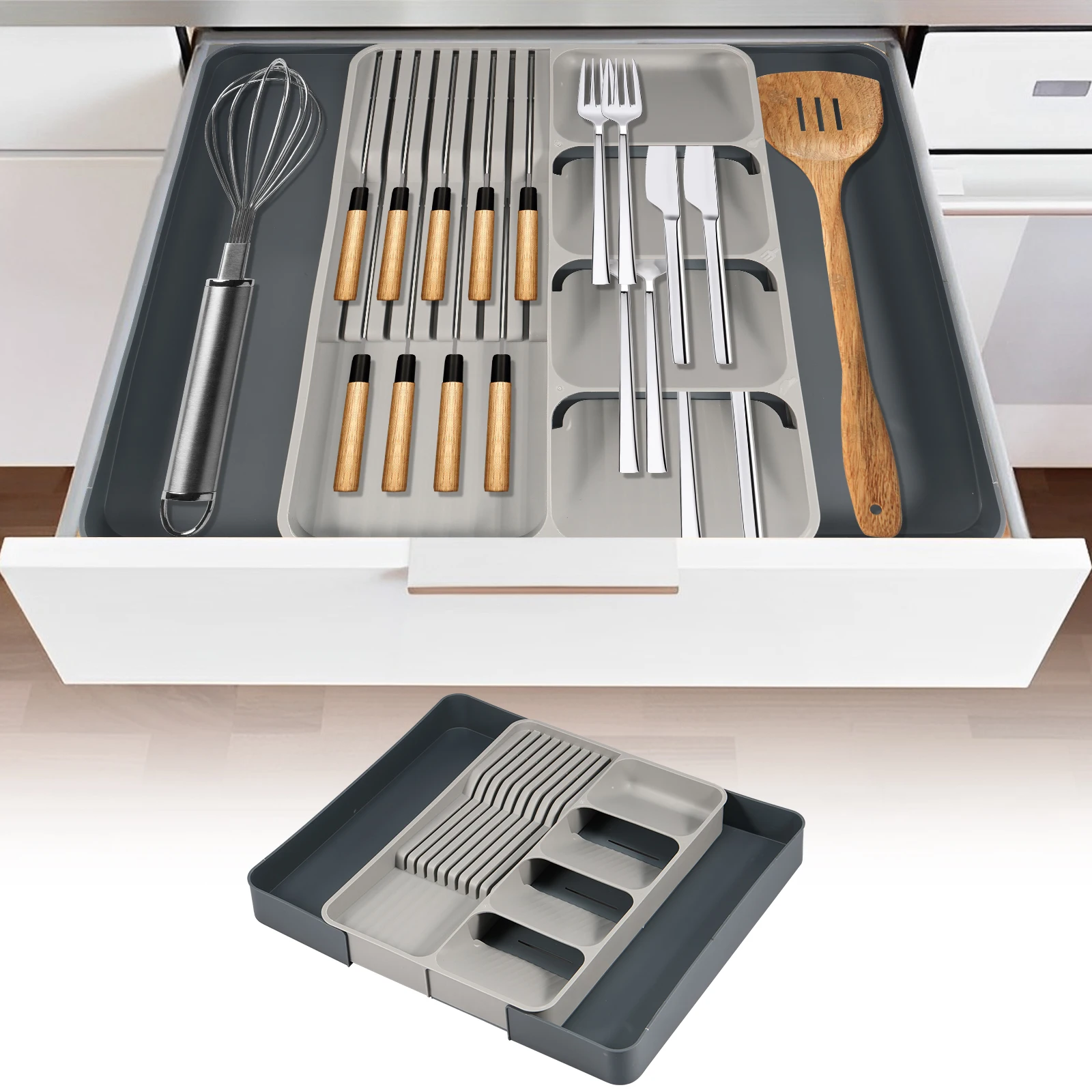 Plastic Silverware Drawer Organizer Large Capacity Expandable Flatware Organizer Versatile Adjustable Utensil Organizer With