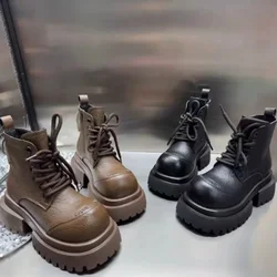 2024 Platform Heel Women Motorcycle Boots Fashion Elegant Side Zippers Shoes Square Heel Women's Morder Short Booties 197