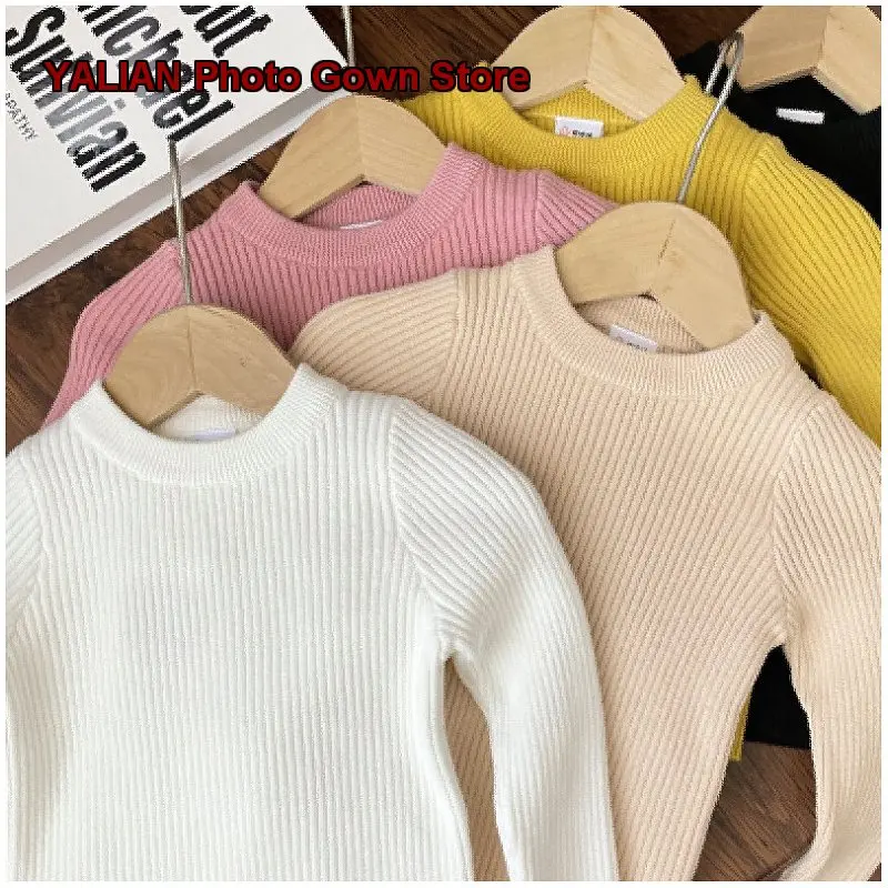Girls Knit Top Infant Autumn Winter Round Neck Ribbed Pure Cotton Base Layer Top Soft Skin-Friendly Baby