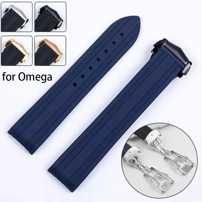 for Omega Seamaster 300 Speedmaster 007 Silicone Smartwatch Band Folding Clasp Rubber Strap Waterproof Sport Bracelets Wristbelt