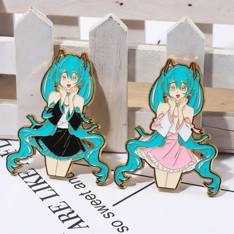 

Miku Anime Golden Edge Human Shape Metal Badge Enamel-like Metal Brooch Kawaii Decoration Accessories Collect Gifts