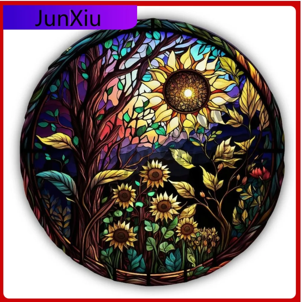

Colorful Stained Art Sunflower Sunrise Round Shaped Vinyl Sticker New Car Stickers Flower Graphic Vinyl Bumper Decals For Cars