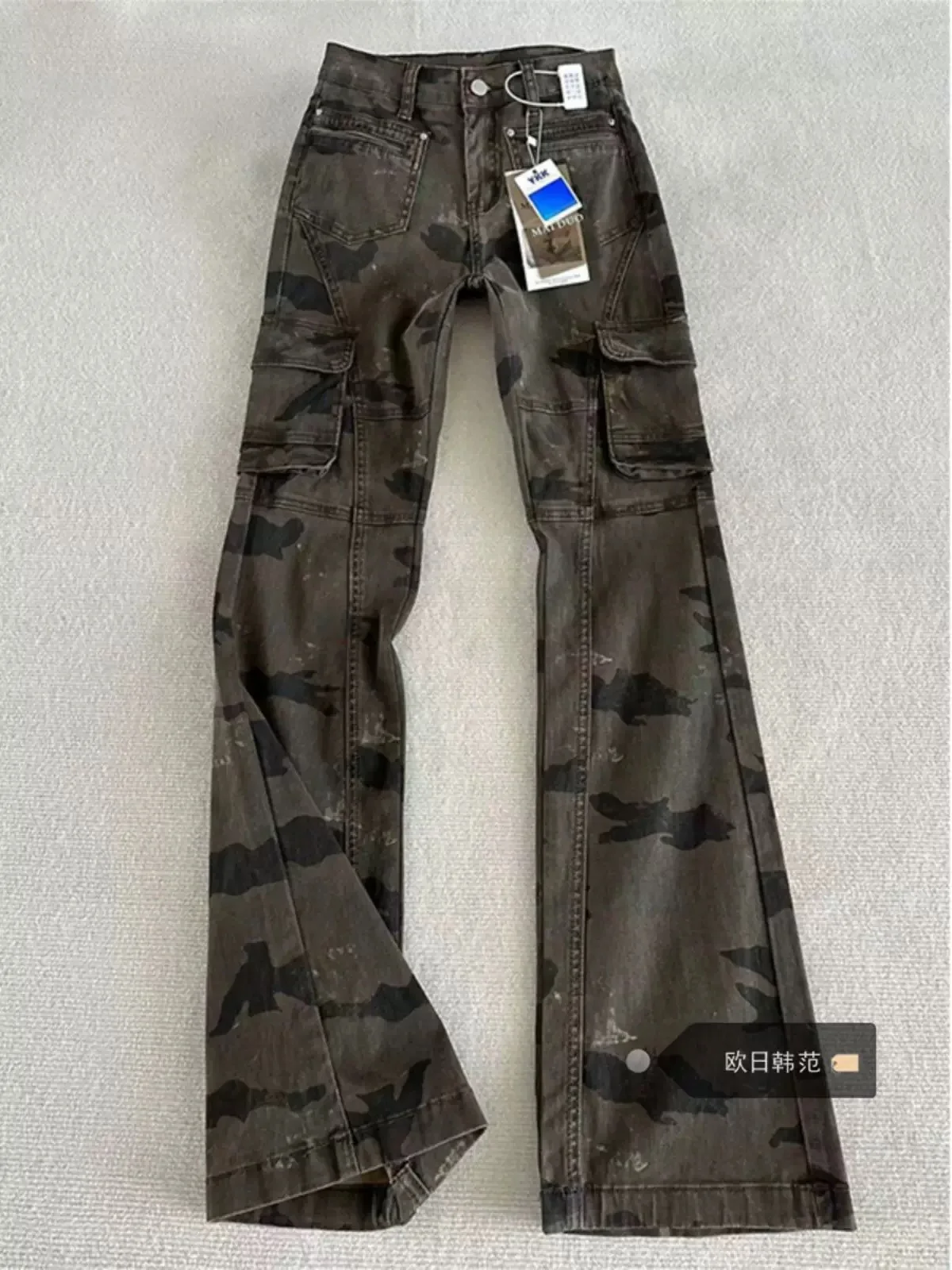 

American Retro Camouflage Flared Jeans Men's Casual Straight Leg Workwear Trousers Spring New Design High Street Brand
