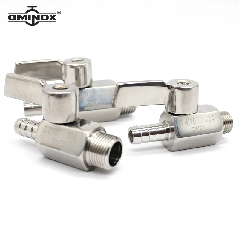 SS304 1/8 1/4 3/8 1/2 3/4 BSPx 7-20mmHose Barb Mini Sanitary Ball Valve Homemade Pipe Fittings With Stainless steel Handle Male