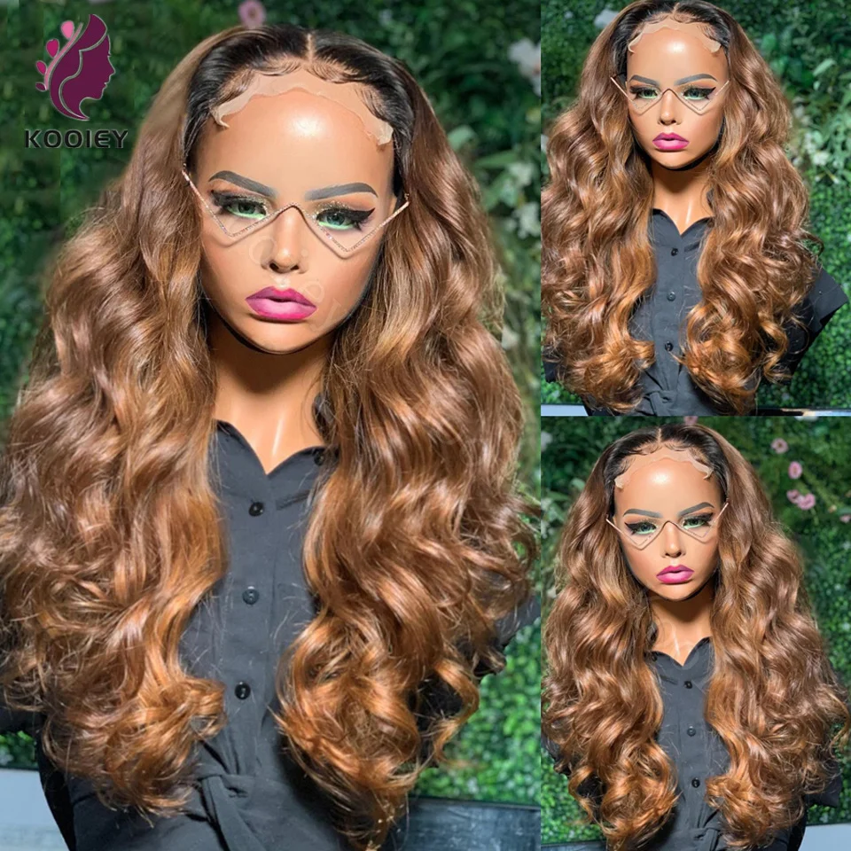 Body Wave Ombre Browm Colored 13x6 Hd Lace Frontal 100% Human Hair Wig For Women 5x5 Silk Top Lace Closure Wig