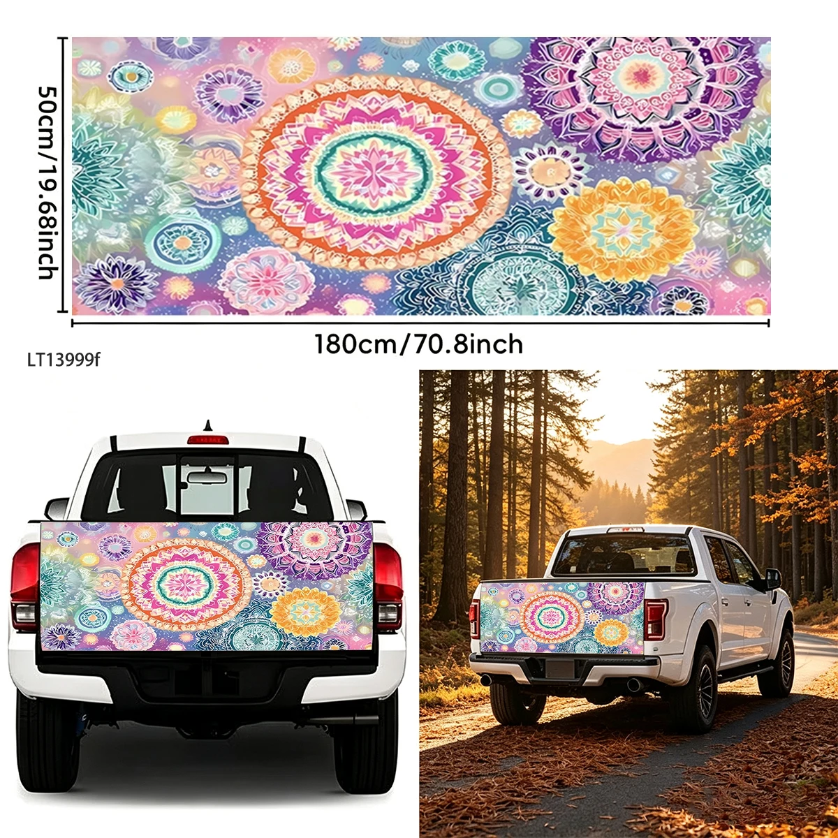 Flying Pegasus Unicorn Pink Flower Dreamy Pattern Pickup Tailgate Decal Waterproof Vinyl Truck Rear Gate Exterior Mod Accessory