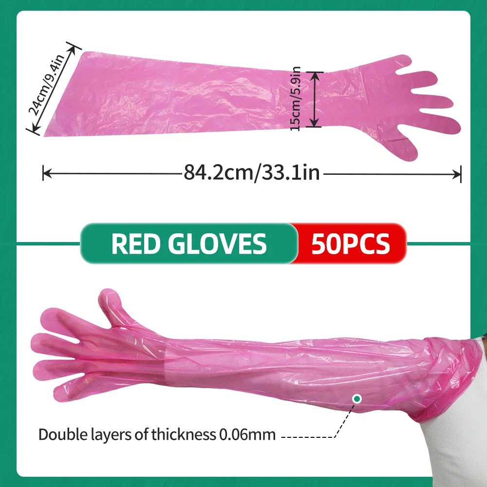 50/100PCS Disposable Long Arm Glove Plastic Film Farm Cattle Sheep Glove Vet Plastic Glove Veterinary Examination Supplies