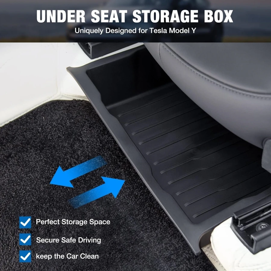 Non-slip Underseat Storage Box Organizer for Tesla Model Y 2024 2023 TPE Waterproof Hidden Tray Front Rear Seat Bin Fit Model Y