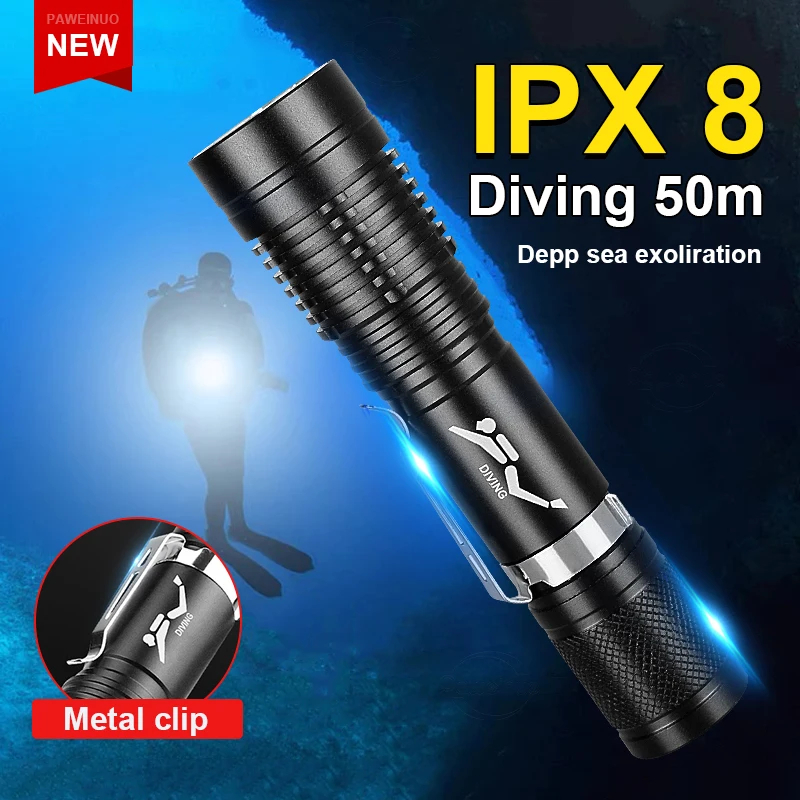 

IPX8 Professional LED Diving Flashlight Waterproof EDC High Power Diving Torch 3 Modes Super Bright Swimming Lantern 18650 Lamp