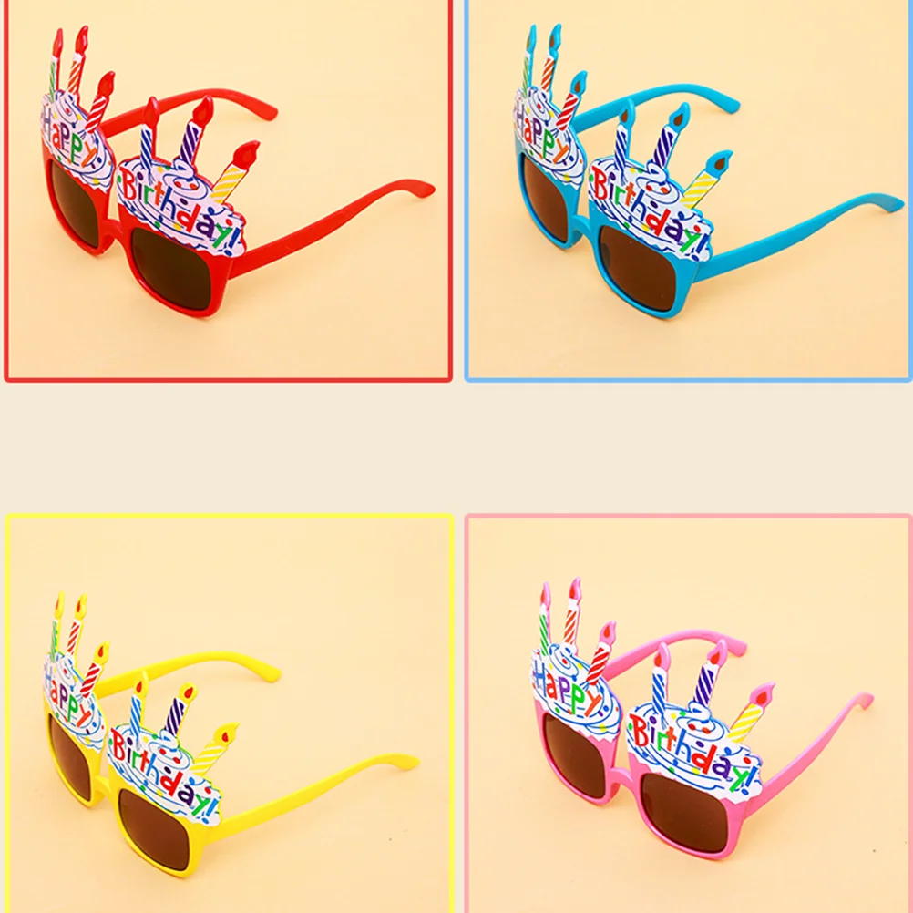 4pcs Happy Birthday Party Glasses Novelty Sunglasses Fun Boys Girls Birthday Gift Props (Red + Blue + Pink + Yellow)