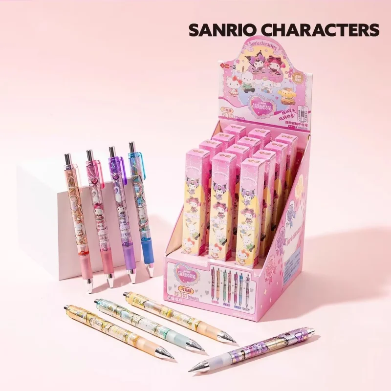 

12pcs/lot Sanrio Kuromi Melody Cinnamoroll Pochacco Press Gel Pen Cute Kitty 0.5mm Black Ink Press Signature Pens School Supply