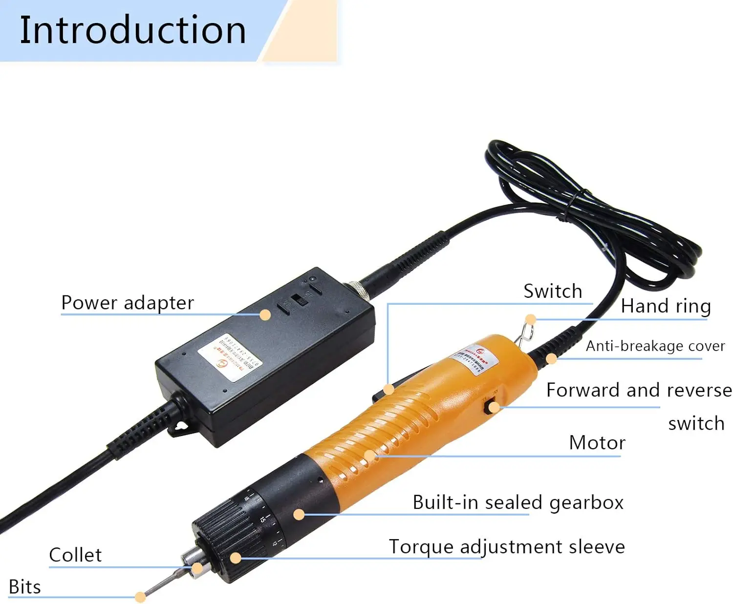 Juegos de destornilladores eléctricos Herramienta de taladro de torsión ajustable Cabezal de lote aplicable 4 mm 110-220 V (BSD-100)