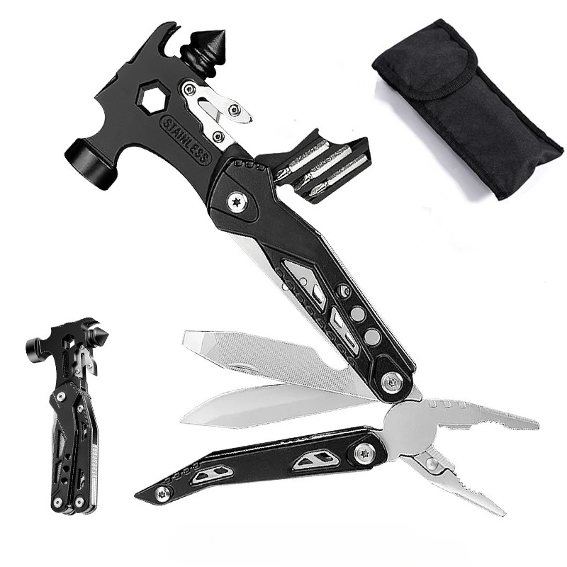 

Многофункциональный инструмент для выживания: складные плоскогубцы с молотком для разбивания стекол для экстренных ситуаций в автомобиле, кемпинга и активного отдыха, портативные