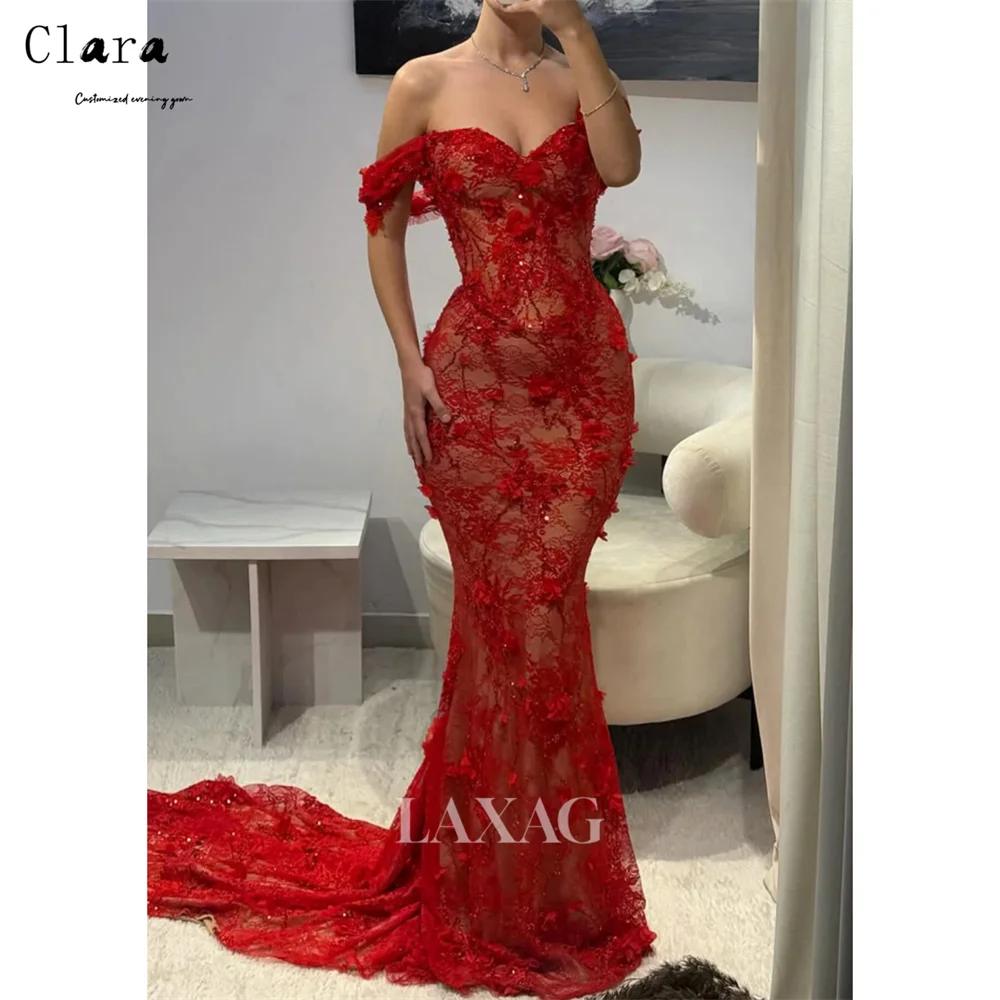 Clara Custom Red Flowers Lace Fishtail Elegant and Chic Luxury Evening Dresses 2025 Elegant Woman Dress Formal & Evening Gowns