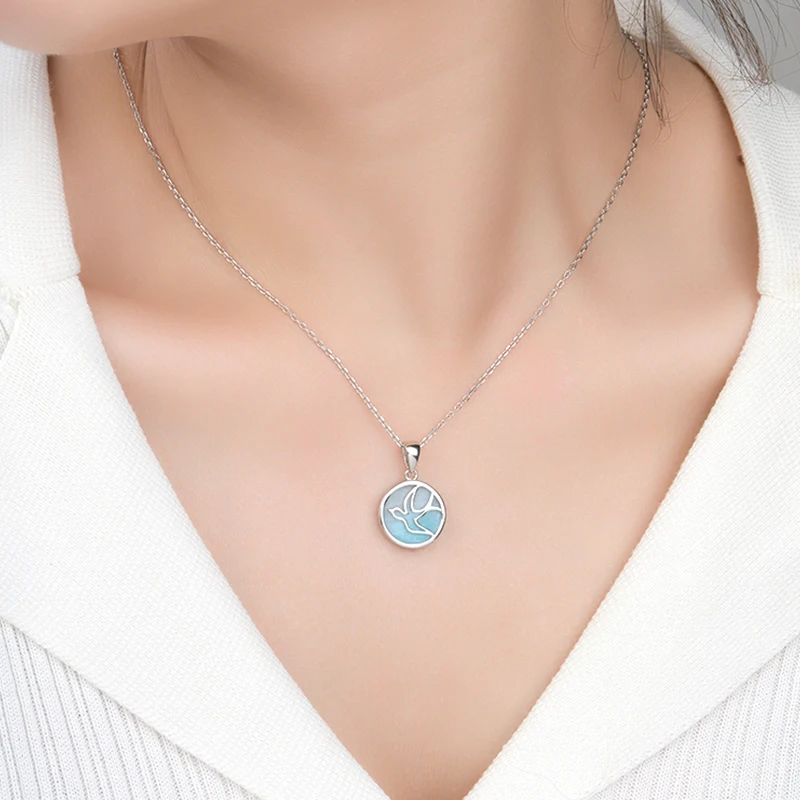 XYOP 925 Sterling Silver Beautiful Artistic Atmosphere Natural Larimar Necklace Jewelry Personality Party