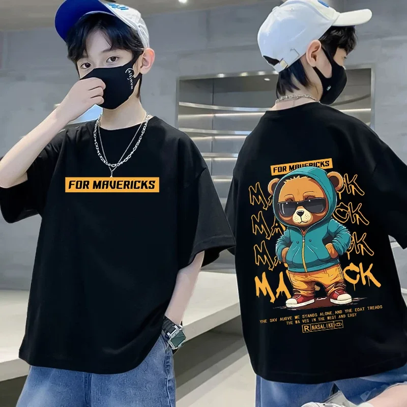 Camiseta de Manga Corta con Cuello Redondo Informal para Niños de Nickelodeon, Primavera/Verano, de Algodón Transpirable, Talla Grande para Niños Pequeños