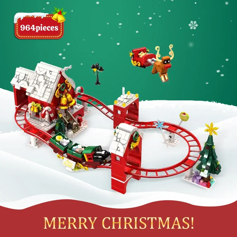 

Christmas Building Blocks Set 964 Pieces Mini Train Track Coaster Micro Brick Assembly Toys for Adults Boys Girls Children Gifts