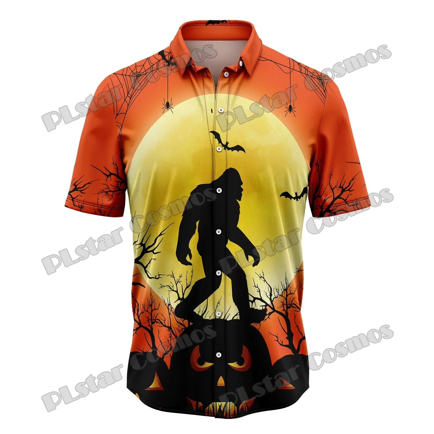 Bigfoot Halloween Black Cat 3D Printed Fashion Men's Hawaiian Shirt Unisex Summer Casual Short Sleeve Button Down Shirts CY-46