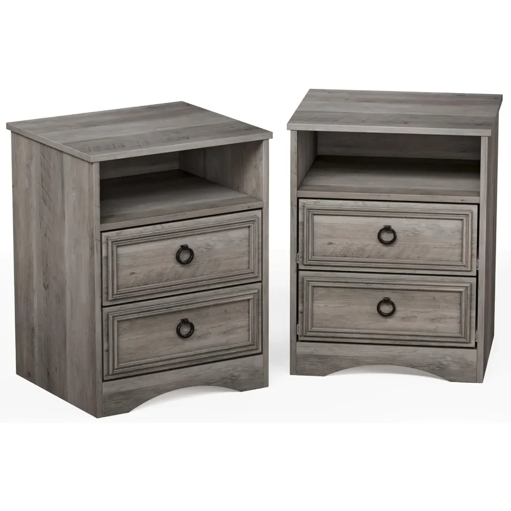 Nightstand Set of 2, Night Stand with Drawers, Accent Bed Side Table and End Table with Open Storage for Bedroom