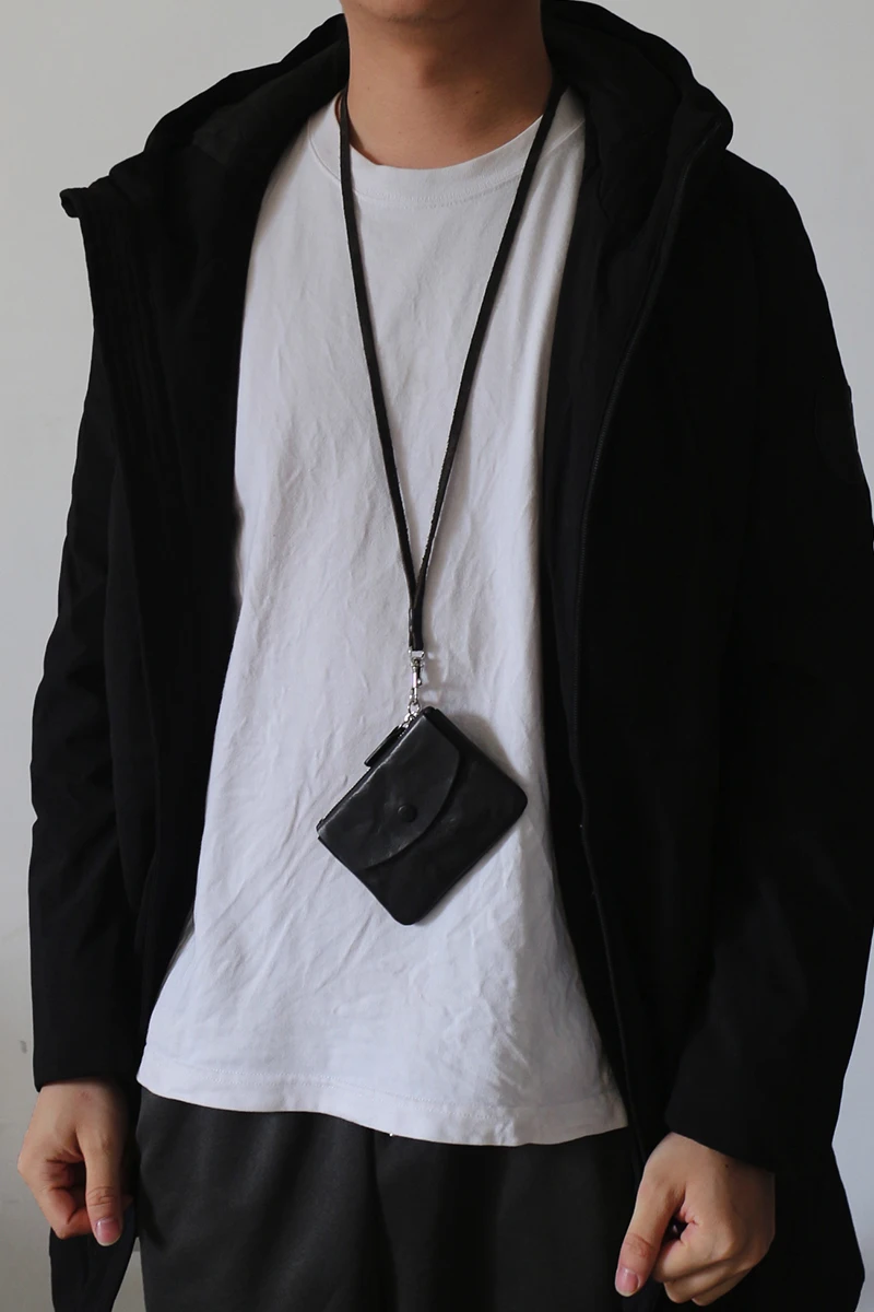 

Coin Purse Unisex Genuine Leather Luxury Vintage Neck Lanyard Credit Card Wallets Zipper Key Bag Wrinkle Cowhide Coin Pouch