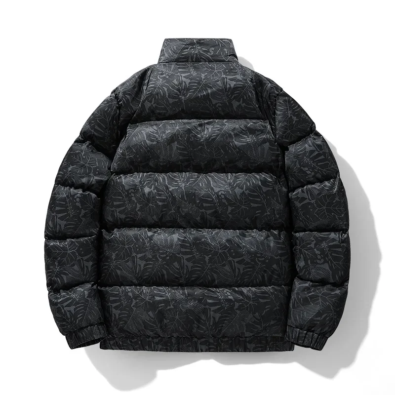 2024 New Leaf Print Parkas Coat for Men Windproof Warm Winter Jacket Men Outerwear Casual Hooded Thicken Parkas Men Windbreakers