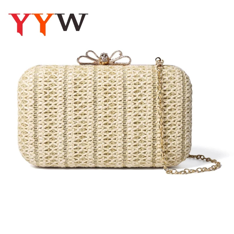 Bolso de mano de paja para mujer, bolso de noche de playa de verano de ratán de rafia, bolso tejido, bolso de hombro para fiesta, boda, vacaciones