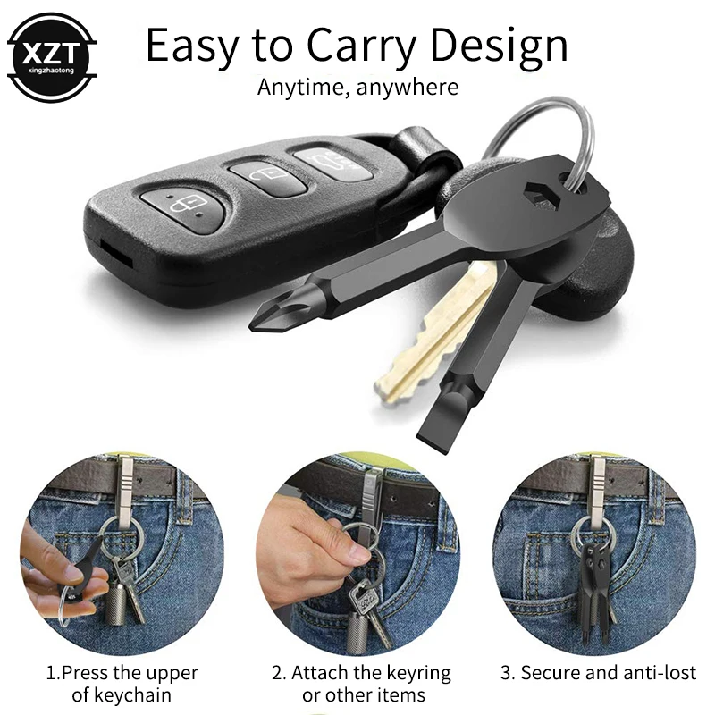 1 Set Stainless Phillips Slotted Screwdriver Key Ring Multi Mini Pocket Repair Portable Tool Gadget