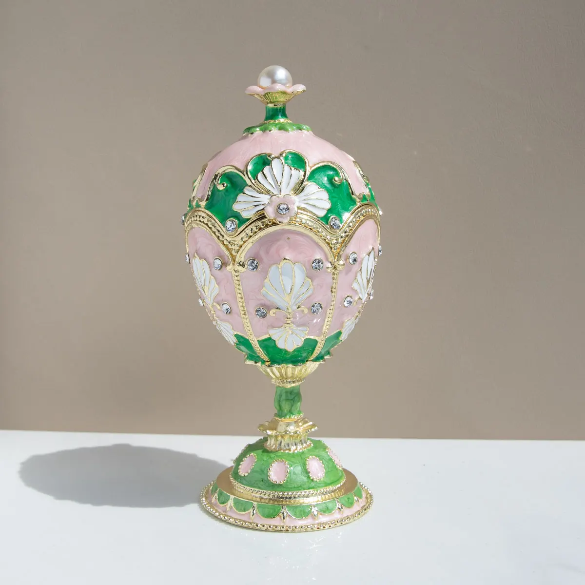 

1Pc Hand Painted Enameled Pink Green Easter Decorative Hinged Jewelry Trinket Box Unique Gift for Home Decor