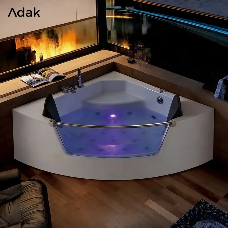 Freestanding Acrylic Hot Tubs Air Massage Triangle Bathtub with Whirlpool Modern White Design