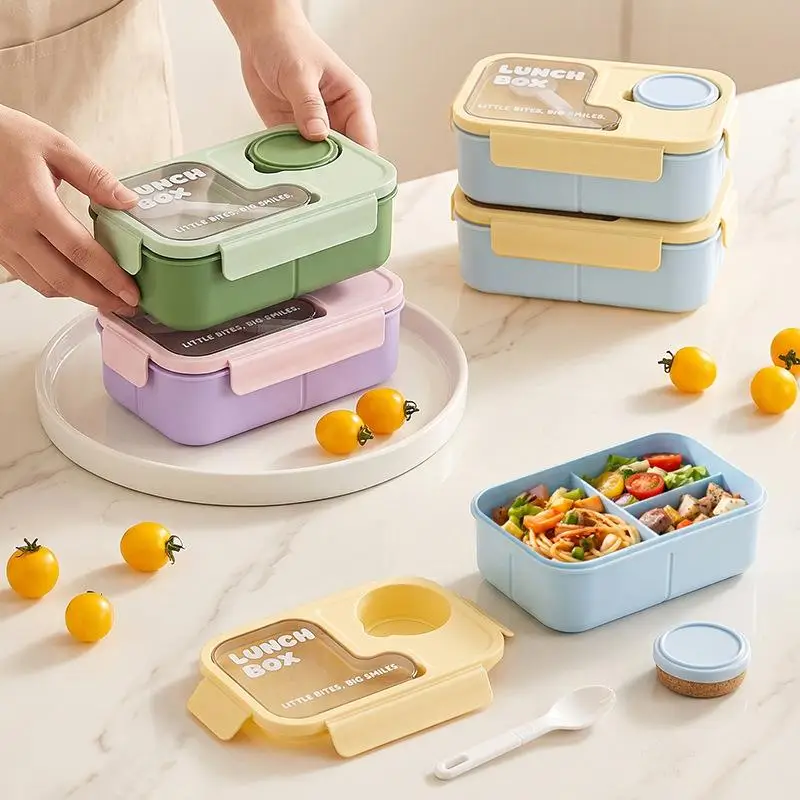 Leak Proof Bento Box Practical Gift 3 Compartments With Sauce Cup for Kids School Office Outdoor Travel