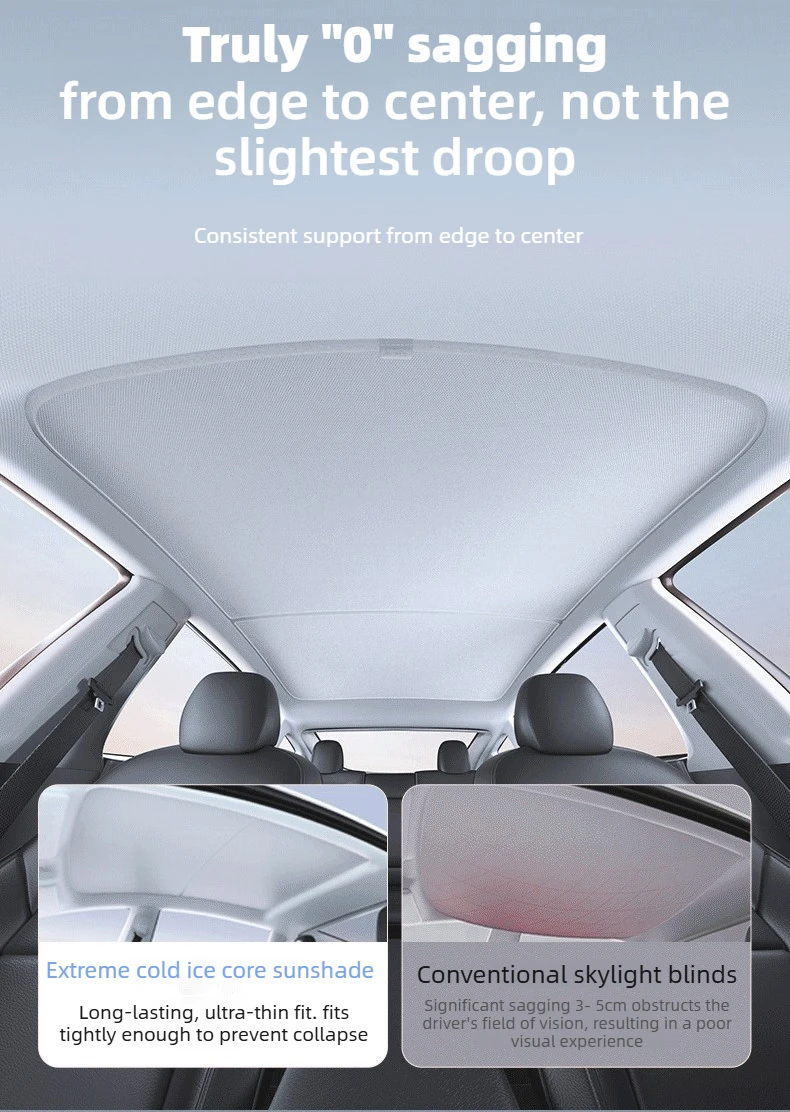 Sonnenschutz für Tesla Model 3 Schiebedach Highland 2025 Model Y 2020-25 – Sonnenschutz aus Eistuch mit Schnallen für Glasdach vorne und hinten, Zubehör – Detail 3