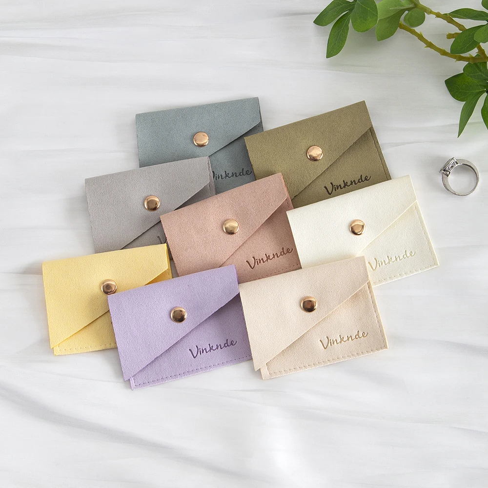 

100Pcs 8x6cm Custom Chamfer Jewelry Packaging Microfiber Bags Ring Earrings Necklace Bracelet Gift Velvet Package Snap Dust Bags