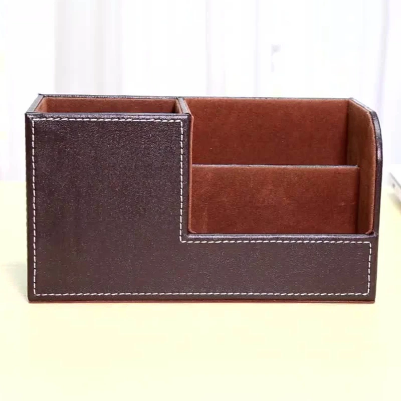 汎用 3 グリッド レザー デスクトップ オーガナイザー ケーブル ストレージ ボックス ホルダー 教室用化粧台 カウンタートップ 寝室用