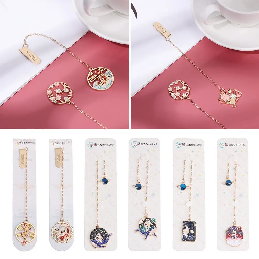 

School Office Supplies Retro Red-crowned Crane Tassel Astronaut Pendant Personality Bookmark Book Clip Pagination Mark