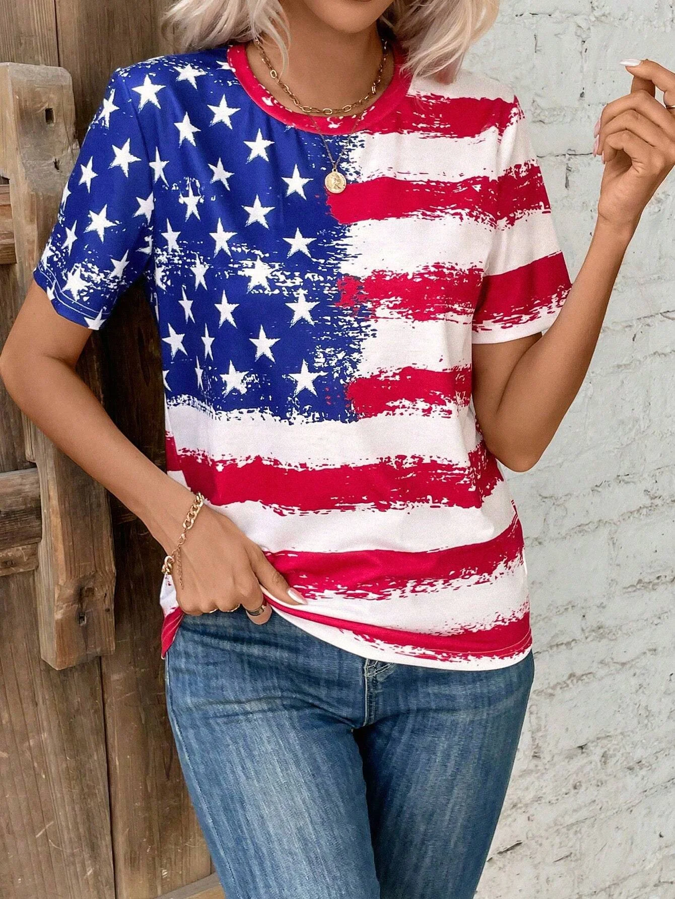 American Flag 3D Print T-Shirts Women's Summer Streetwear Round Neck Short Sleeve T Shirt Tees Harajuku Y2K Tops Female Clothing
