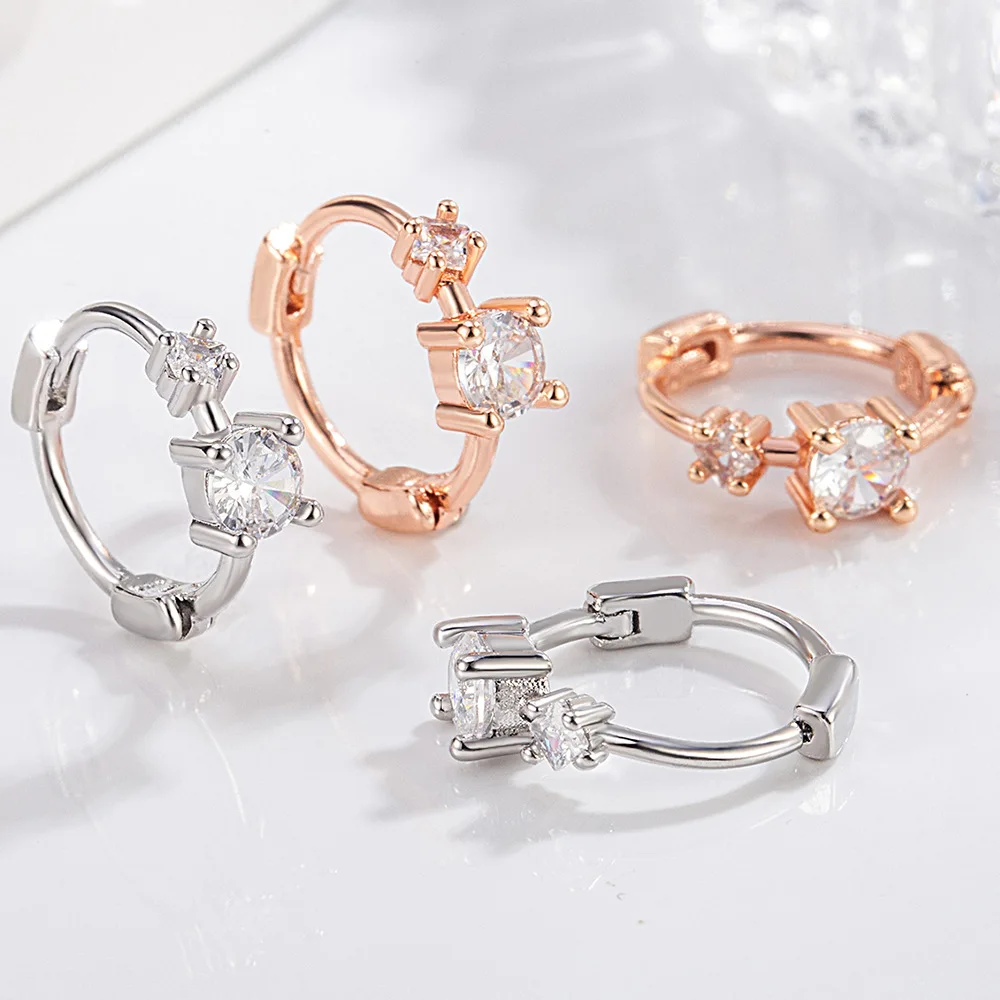 

925 Sterling Silver Fashion Temperament Double Zircon Earrings Birthday Party Anniversary Gift