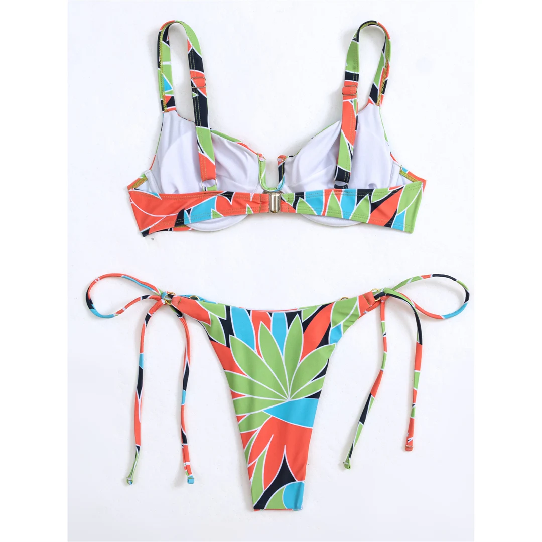 Bunter, bedruckter, mit Bügel verstärkter U-Ausschnitt-Bikini, Damen-Badebekleidung, zweiteiliger Bikini-Set, Badeanzug, Badebekleidung, Schwimmbekleidung V4900 – Detail 13